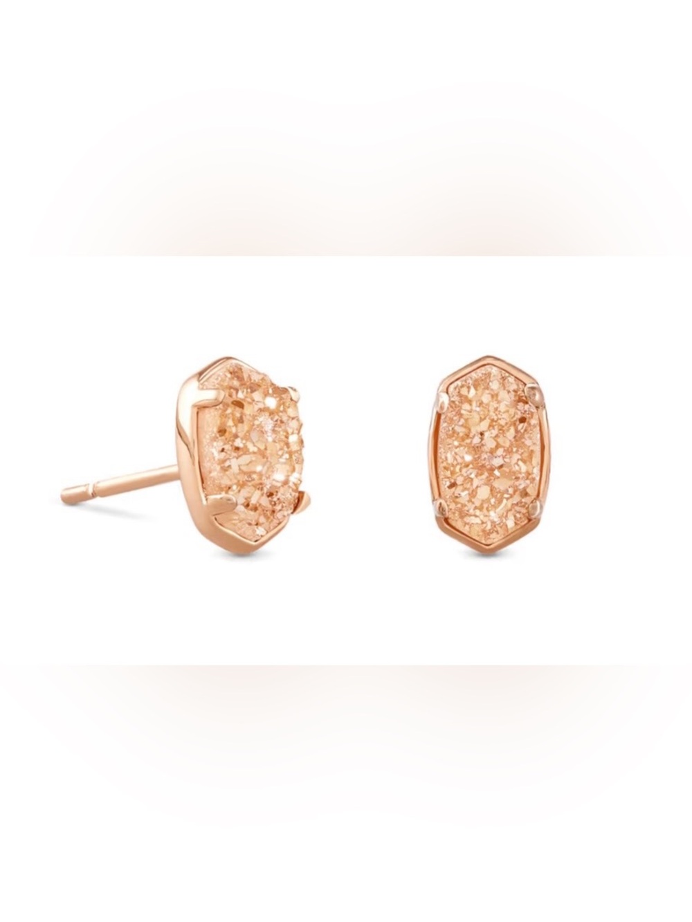 NWT Kendra Scott Emilie Rose Gold Stud Earrings in Sand Drusy!